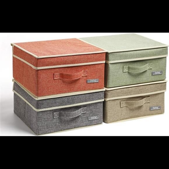 Small 4 Pack Fabric Stroage Box with Lids, 4 Color Set 12.4in/12in/6.7in - Picture 7 of 7
